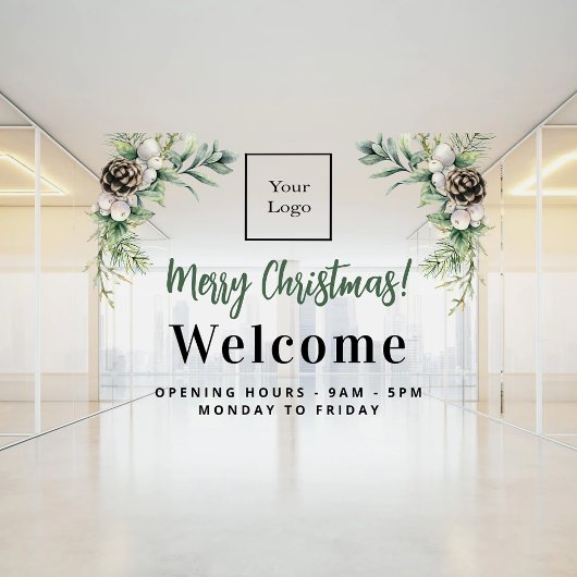 クリスマスの営業ロゴ歓迎営業時間 ウィンドウサイン