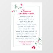 クリスマスの営業時間、緑と赤のホーリー ウィンドウサイン (シート)