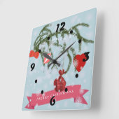 クリスマスの四角い壁掛け時計 スクエア壁時計 (傾斜)