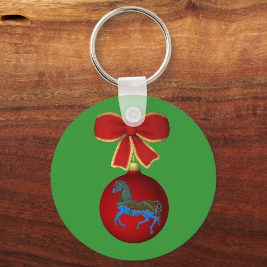 クリスマスの回転木馬の馬の弓休日Keychain キーホルダー (正面)