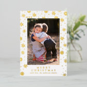 クリスマスの垂直フォトホワイトと金ゴールドの雪 箔シーズンカード (立ち正面)