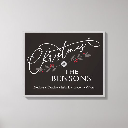 "クリスマスの場所"家族の名前の休日SVG キャンバスプリント (正面)