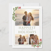 クリスマスの境界線に植物の装飾があるマルチ写真カード シーズンカード (正面)