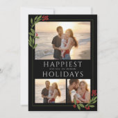 クリスマスの境界線に植物の装飾があるマルチ写真カード シーズンカード (正面)
