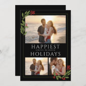 クリスマスの境界線に植物の装飾があるマルチ写真カード シーズンカード (正面/裏面)