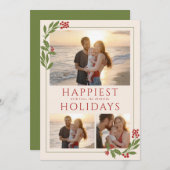 クリスマスの境界線に植物の装飾があるマルチ写真カード シーズンカード (正面/裏面)