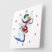 クリスマスの壁時計と雪だるまとガールダンス スクエア壁時計 (傾斜)