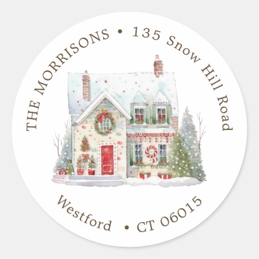 クリスマスの変更アドレスの新しいホーム ラウンドシール (正面)