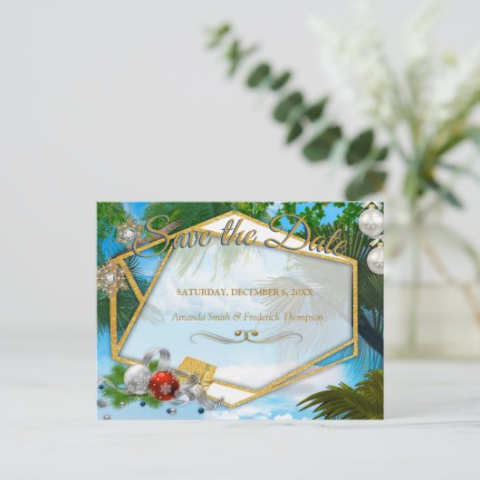 クリスマスの夏の日付を保存 案内ポストカード (スタンド正面)