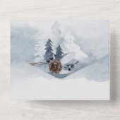 クリスマスの夕暮れの青い森結婚の松 オールインワン招待状 (裏面)