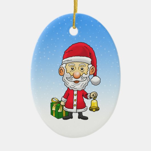 クリスマスの夜にベルを鳴らすサンタクロース セラミックオーナメント (正面)