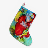 クリスマスの夜にランタンを持つサンタクロース スモールクリスマスストッキング (正面 (吊り時))