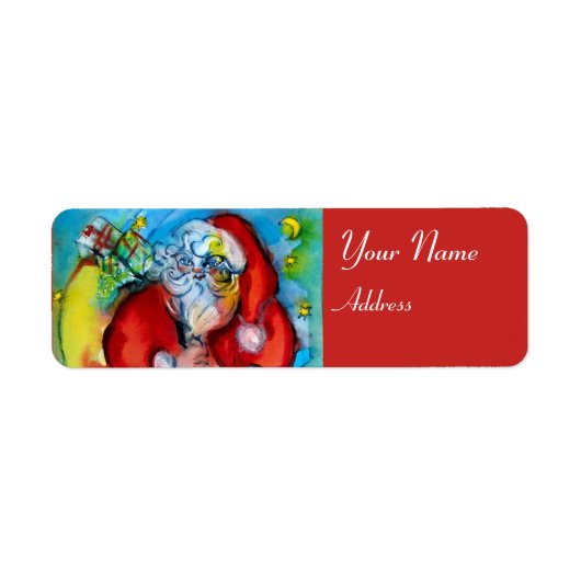 クリスマスの夜にランタンを持つサンタクロース ラベル (正面)