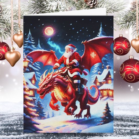 クリスマスの夜のサンタとドラゴン カード