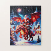 クリスマスの夜のサンタとドラゴン ジグソーパズル (縦)