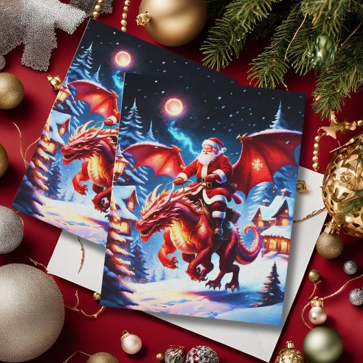 クリスマスの夜のサンタとドラゴン ポストカード
