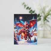 クリスマスの夜のサンタとドラゴン ポストカード (スタンド正面)