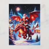 クリスマスの夜のサンタとドラゴン ポストカード (正面)