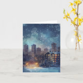 クリスマスの夜のニューヨークの例示的な都市 カード (黄色い花)