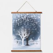 クリスマスの夜のファンタジー。幻想的な森と雪 吊り下げ型タペストリー (正面2)