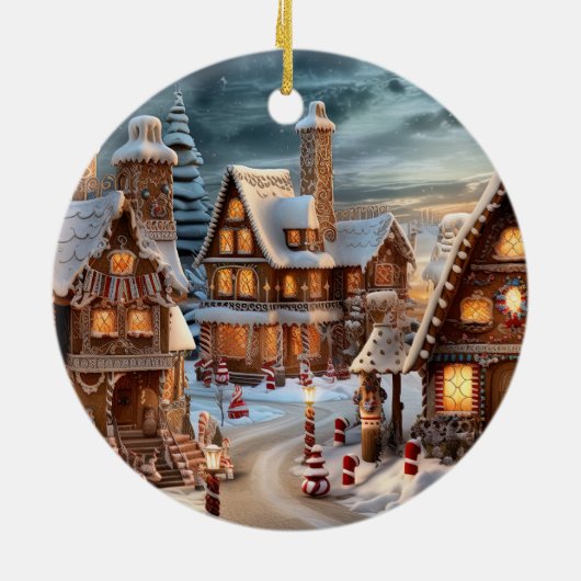 クリスマスの夜のヴィンテージ村 セラミックオーナメント (裏面)