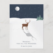 クリスマスの夜の不思議 鹿 星 空 ネイビー シーズンポストカード (正面)