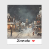 クリスマスの夜の素敵なクリスマスの村。 シール (シート)