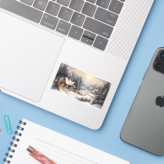 クリスマスの夜の素敵な村 シール (ノートパソコンとiPhone)