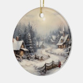 クリスマスの夜の素敵な村 セラミックオーナメント (左)