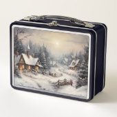 クリスマスの夜の素敵な村 メタルランチボックス (正面)