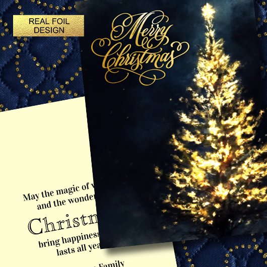 クリスマスの夜空に輝くツリー 箔シーズンカード