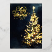クリスマスの夜空に輝くツリー 箔シーズンカード (正面)
