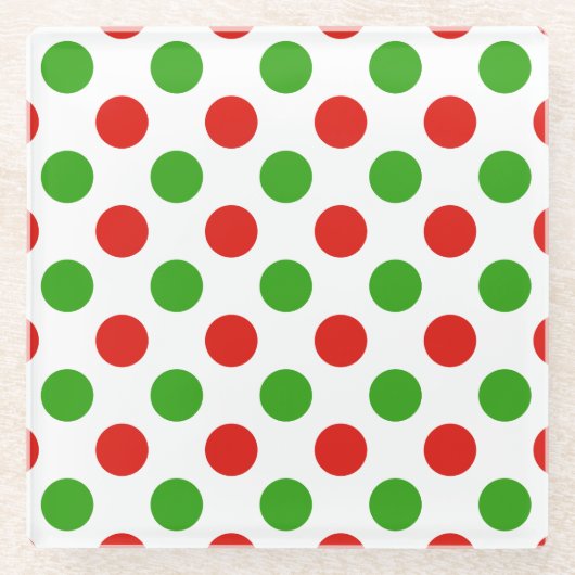 クリスマスの大きい水玉模様のパタングラスのコースター ガラスコースター (正面)