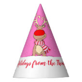クリスマスの大きい(雄ジカの)枝角のトナカイのピンクの名前の帽子 パーティーハット (正面)