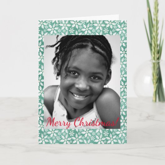 クリスマスの大きな白い雪の落下グリーン写真 ノートカード (正面)