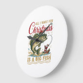クリスマスの大きな魚バスサンタボートフィッシング ラージ壁時計 (傾斜)