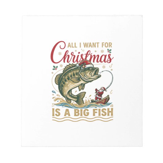 クリスマスの大きな魚バスサンタボート釣り ノートパッド (正面)