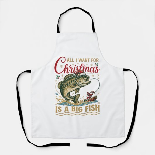 クリスマスの大きな魚バスサンタ船釣り エプロン (正面)