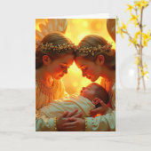 クリスマスの天使とイエスが折り畳んだグリーティングカード カード (黄色い花)