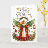 クリスマスの天使とクリスマスプレゼントのクリスマス カード (黄色い花)