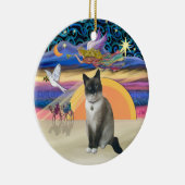 クリスマスの天使とスノーシューキャット セラミックオーナメント (右)