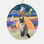 クリスマスの天使とスノーシューキャット セラミックオーナメント (左)