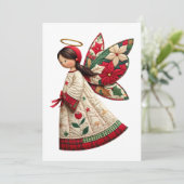 クリスマスの天使とホリデーシーズンの花 招待状 (スタンド正面)