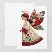 クリスマスの天使とホリデーシーズンの花 招待状 (正面/裏面)