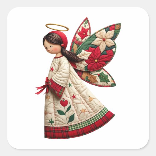 クリスマスの天使とホリデーフラワー スクエアシール (正面)