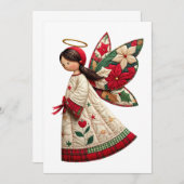 クリスマスの天使とホリデー・フラワー 招待状 (正面/裏面)