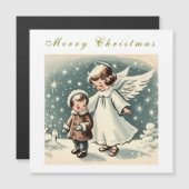 クリスマスの天使と子供のマグネットカード (正面/裏面)