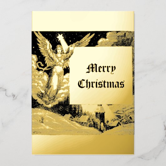 クリスマスの天使と星 ヴィクトリア時代 1884 箔シーズンカード (正面)