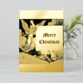 クリスマスの天使と星 ヴィクトリア時代 1884 箔シーズンカード (立ち正面)