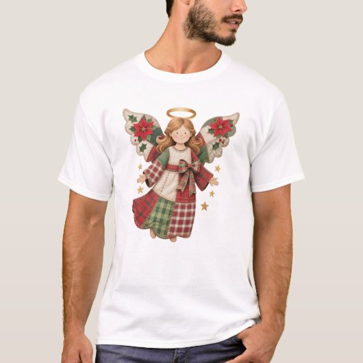 クリスマスの天使と金の星 Tシャツ (正面)